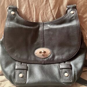 Fossil Maddox Black Leather Shoulder Bag with Metal Accents